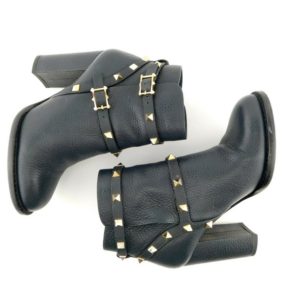 VALENTINO Rockstud Strap Block Heel Booties 35 - Picture 5 of 10